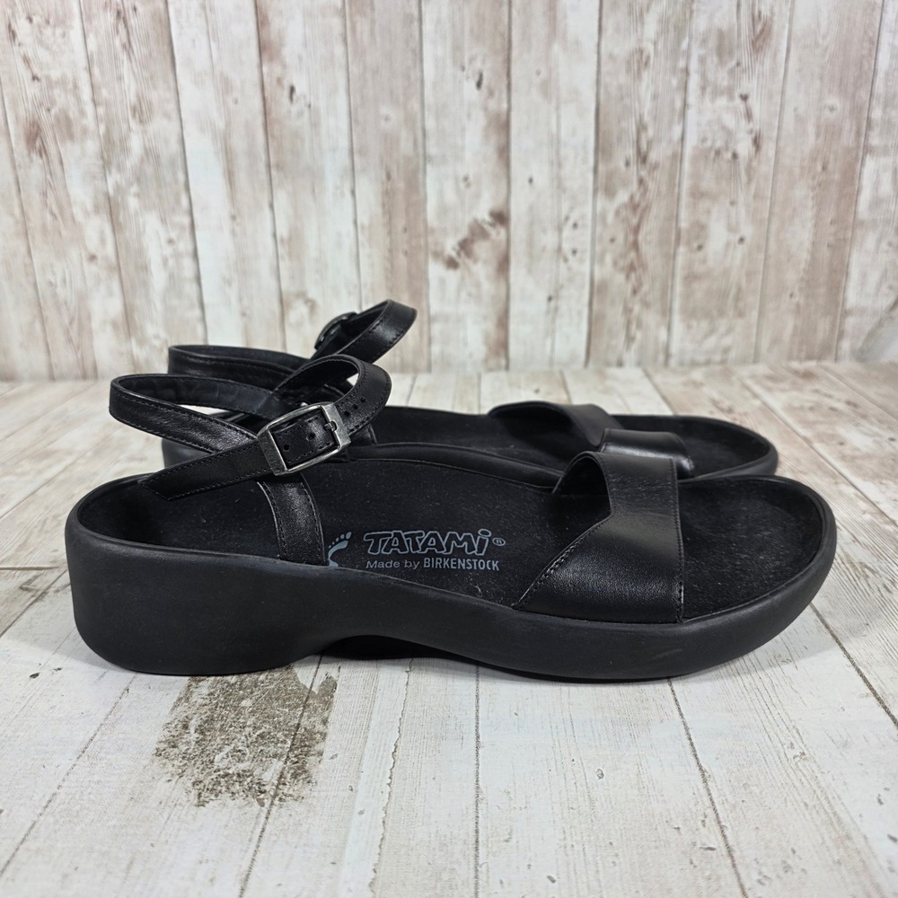 Tatami by Birkenstock Black Leather Wedge Sandals Ankle Strap Womens 41 L10 M8